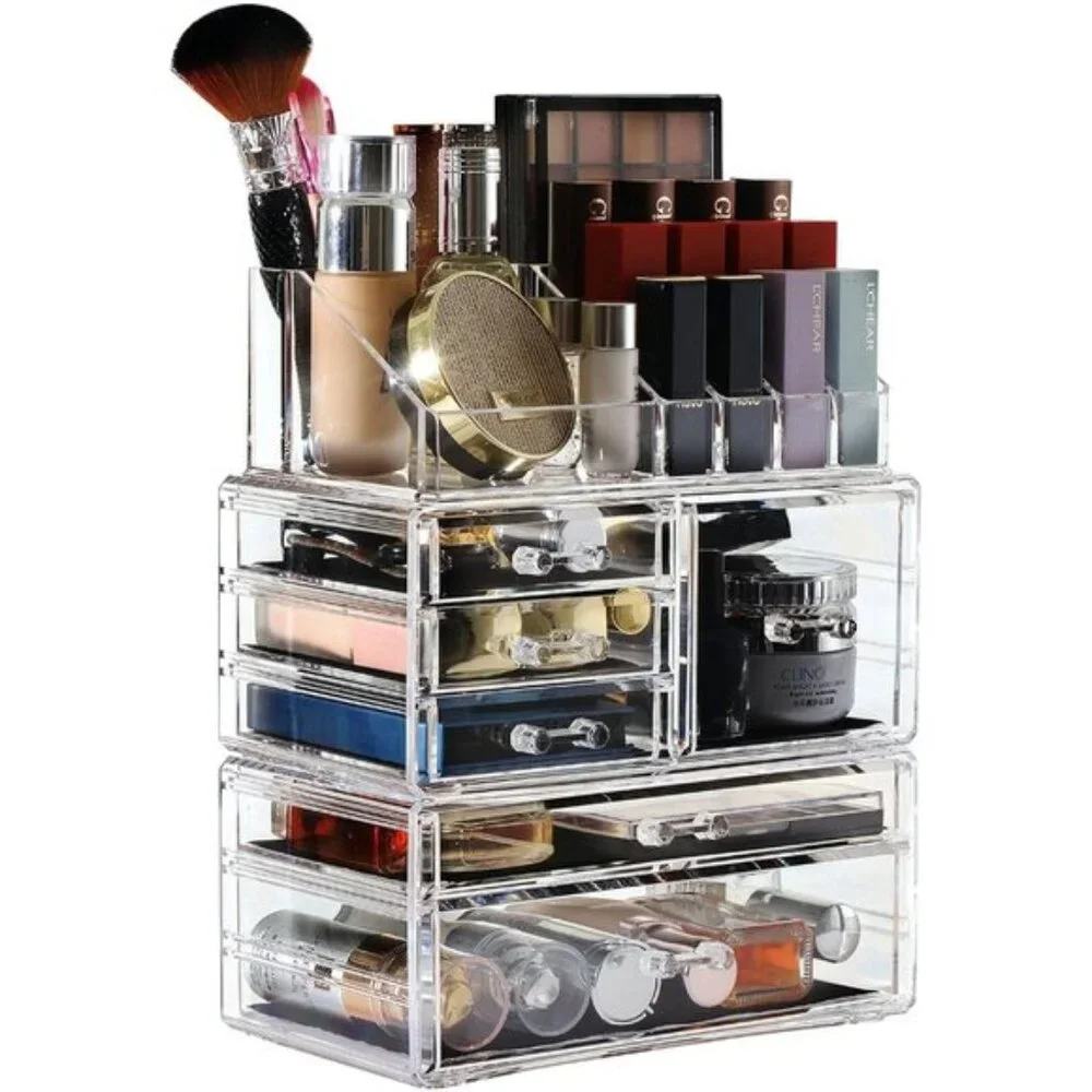 New 3-Pack Clear Makeup Organizer, Stackable 6-Drawer Vanity & Skincare Storage